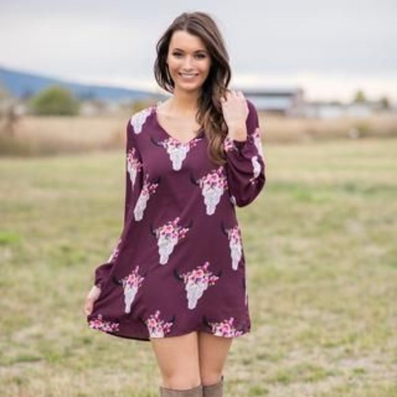 Peach Love California Wine Bull Skull Shift Dress - Picture 5 of 6